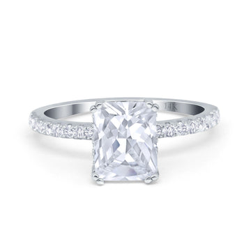 14K White Gold Art Deco Radiant Cut Engagement Ring Simulated Cubic Zirconia Size-7